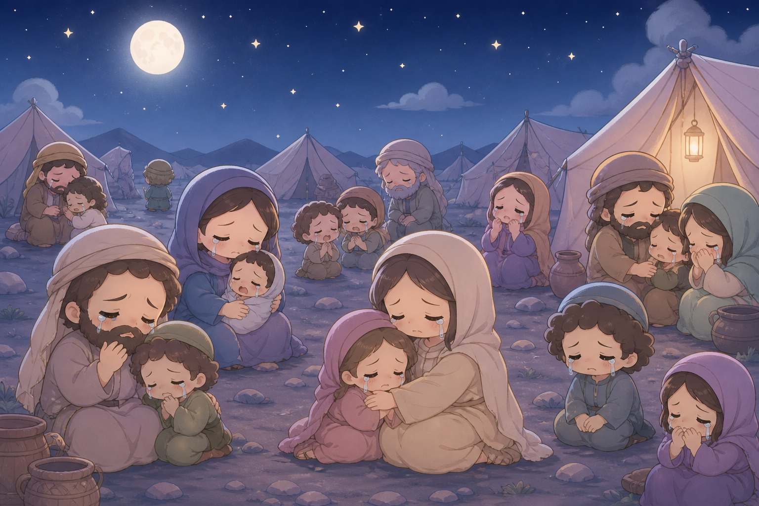 밤에 울며 원망하는 이스라엘 백성