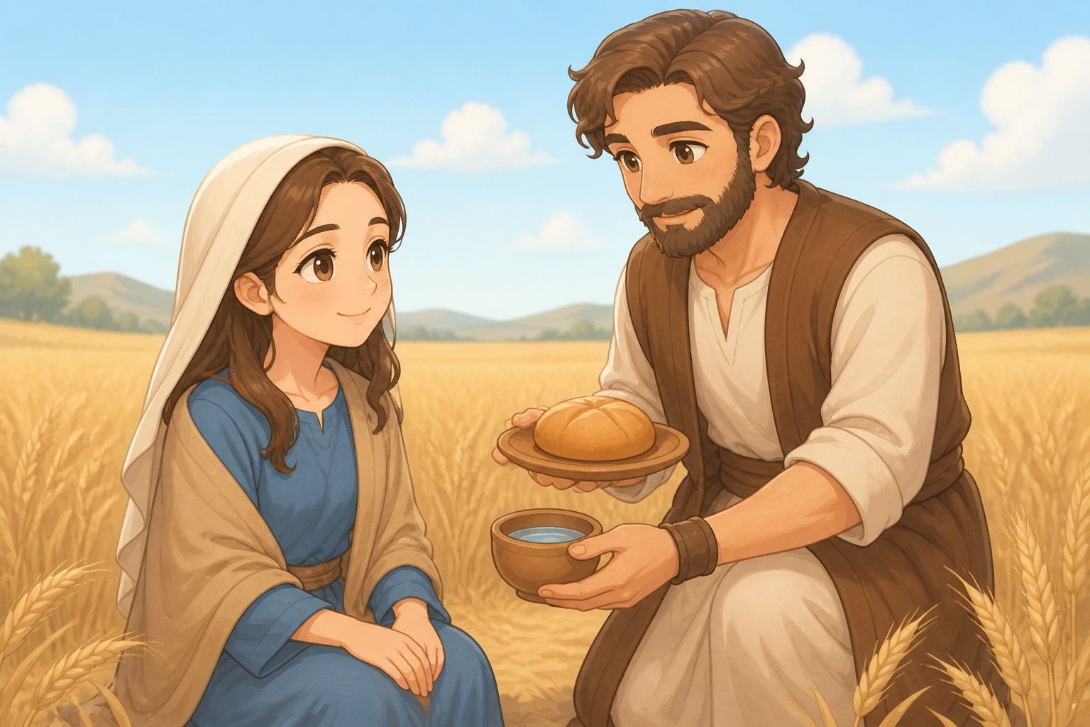 보아스가 룻을 돌보는 모습