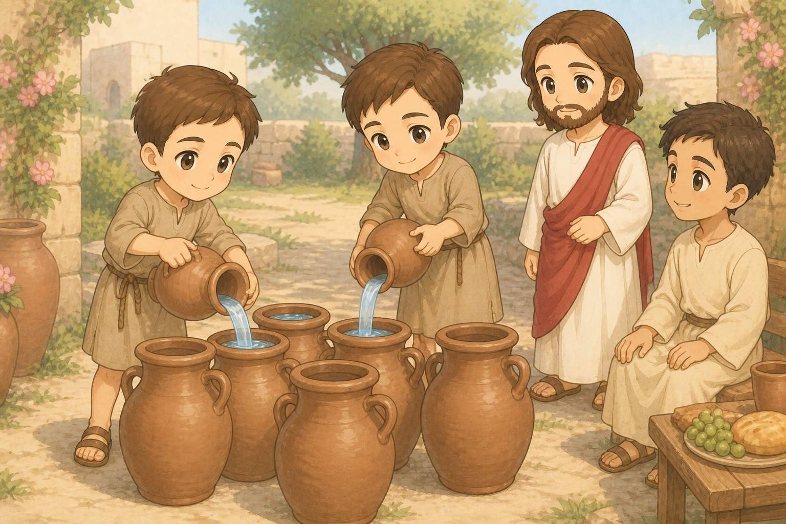 하인들이 물을 채우는 장면