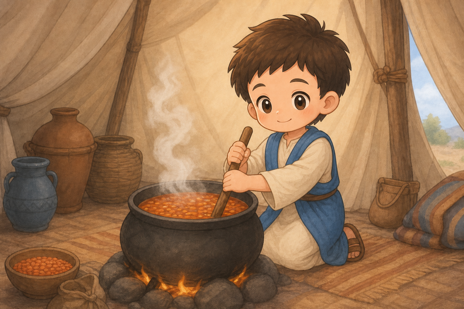 야곱이 죽을 끓여 놓은 모습